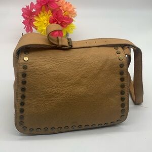 Mo & Co Anthropologie Tan Studded Leather Crossbody Messenger Style Bag BRN5937C